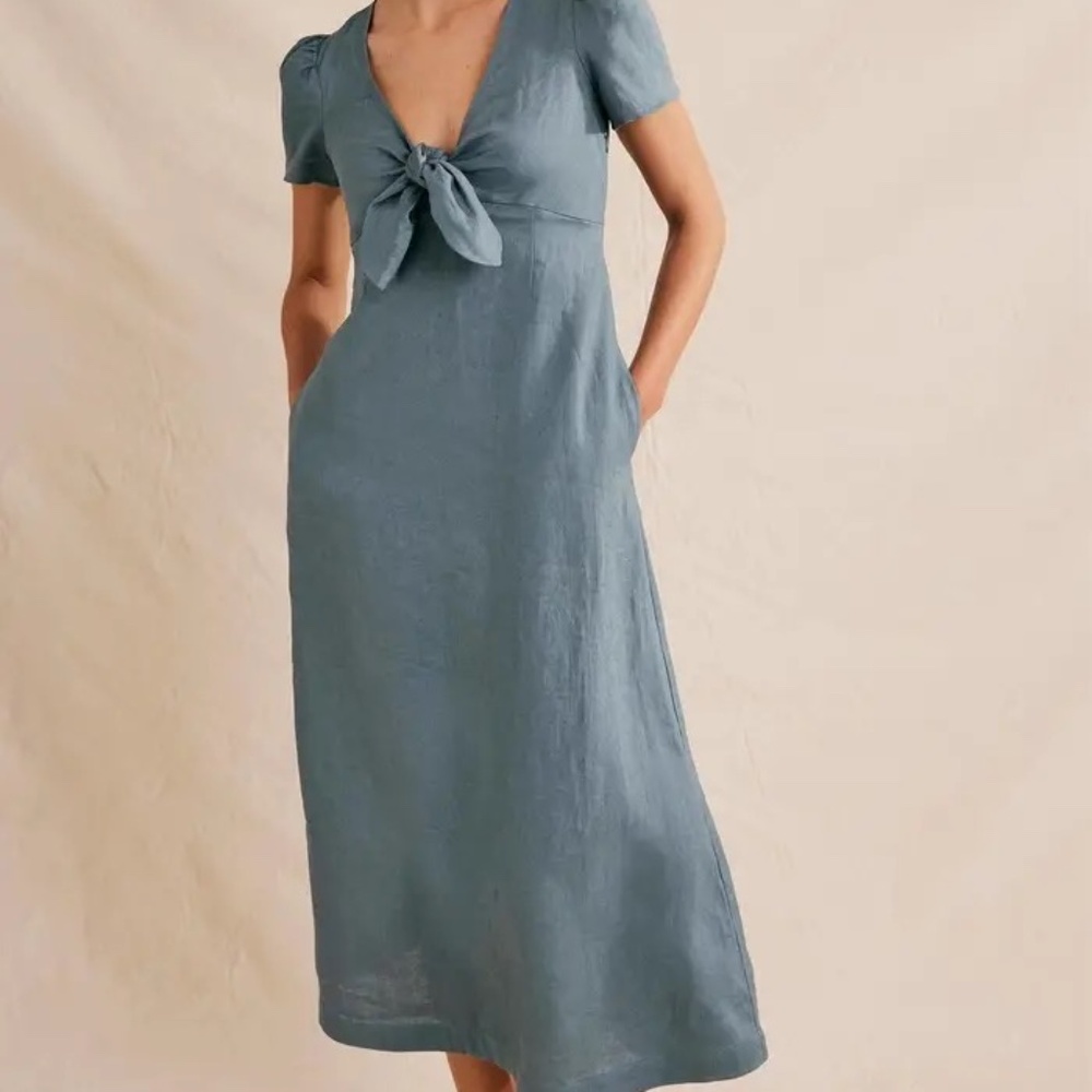 Boden Tie-Front Linen Midi Dress Size 6